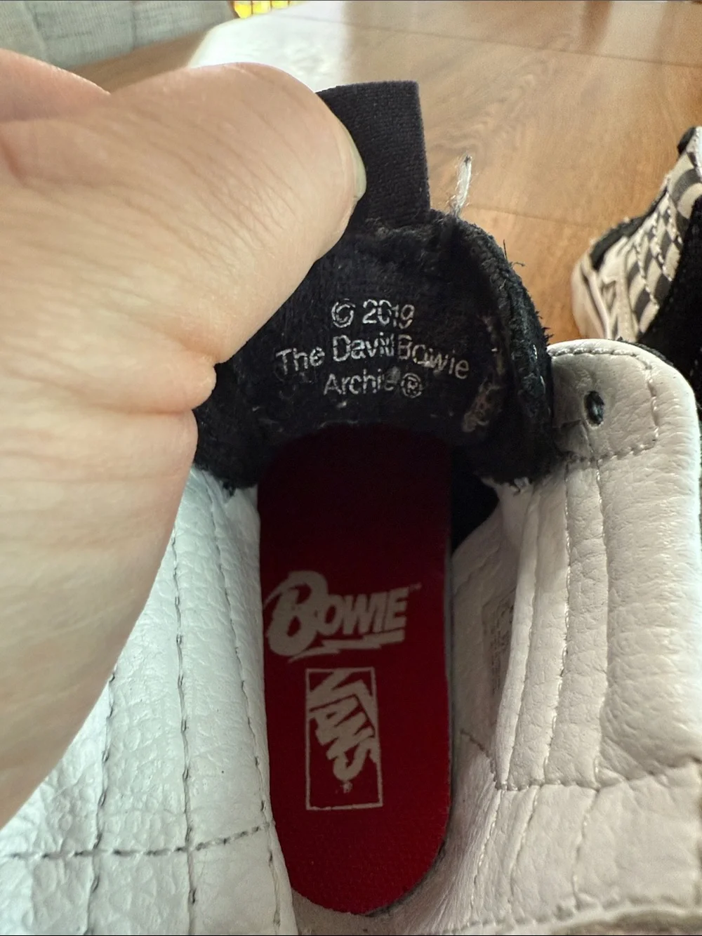 Vans x Bowie Kids Black & White Checkerboard High-Top Sneakers with Red Accent